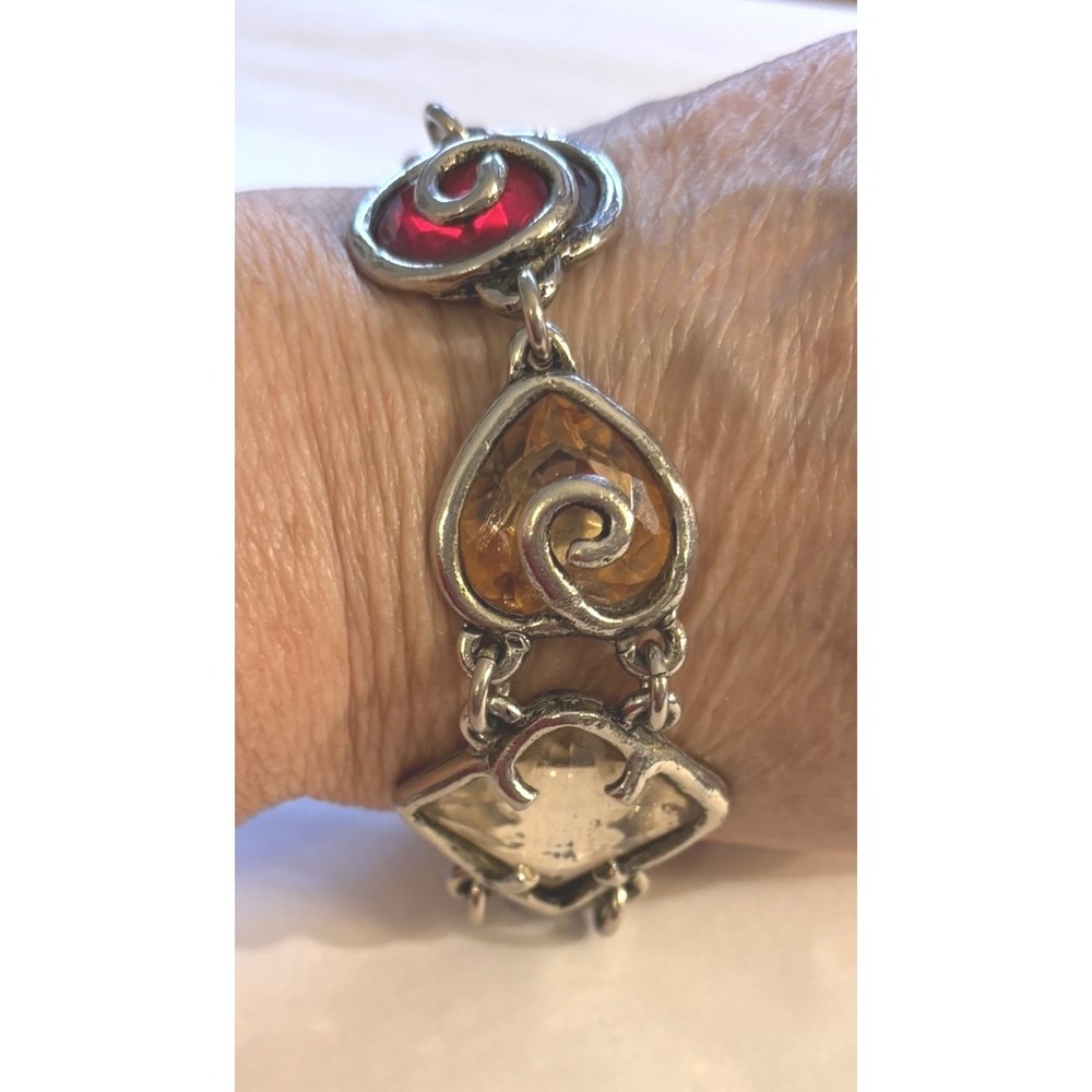 Art to Wear Multi-Color Glass Spiral Link Bracelet Women 8.25" Good Boho Silver